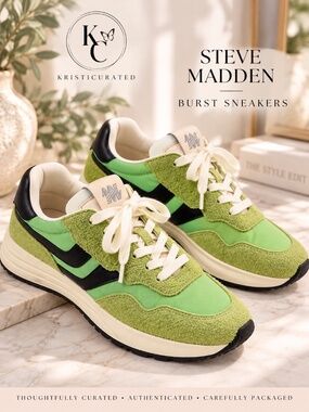 Steve Madden Burst Sneakers Lime Green Black Suede Size 8 New